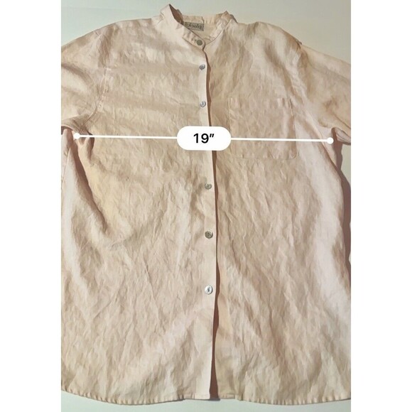 Rafaella Linen Button Down Shirt Pink Size Medium Collarless Work Casual - Picture 5 of 7